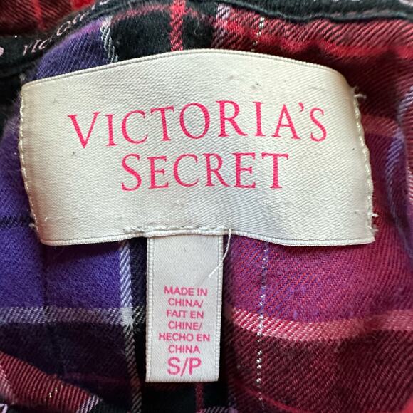 Victorias Secret Pajama Set Women Small Red Metallic Plaid Flannel Pants Holiday - Picture 13 of 16